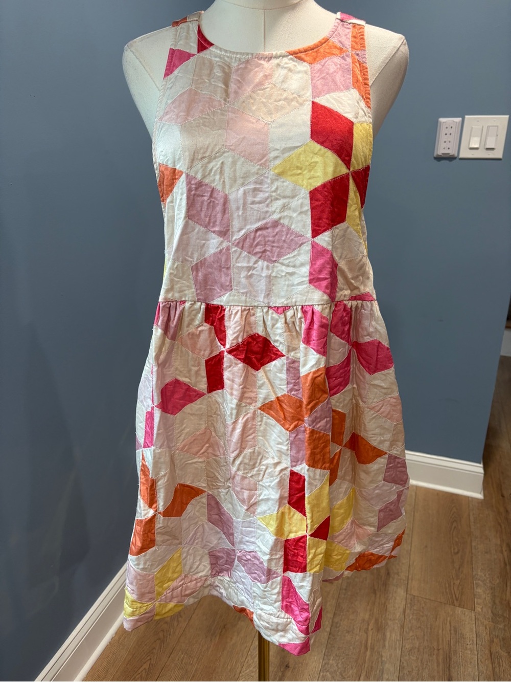 Kimchi Blue Anthropologie Patchwork Cross Back Midi Dress Pink Orange M